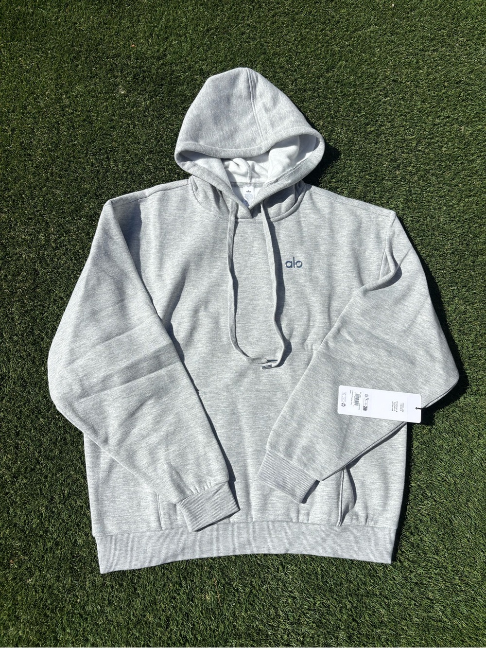 Alo Men's Light Gray Logo Hoodie - Picture 1 of 5